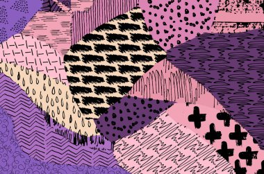 Soyut siyah konturlar, el vektör desen çizdi. Geometrik tarzı Retro soyut desen. Soyut çok renkli geometrik desen.