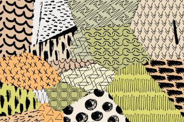 Soyut siyah konturlar, el vektör desen çizdi. Geometrik tarzı Retro soyut desen. Soyut çok renkli geometrik desen.