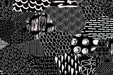 Soyut siyah konturlar, el vektör desen çizdi. Geometrik tarzı Retro soyut desen. Soyut çok renkli geometrik desen.