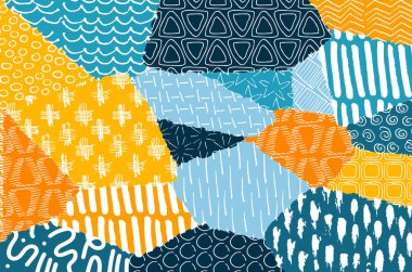 Soyut siyah konturlar, el vektör desen çizdi. Geometrik tarzı Retro soyut desen. Soyut çok renkli geometrik desen.