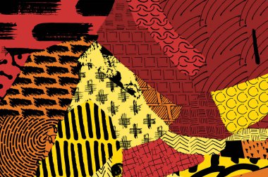 Soyut siyah konturlar, el vektör desen çizdi. Geometrik tarzı Retro soyut desen. Soyut çok renkli geometrik desen.