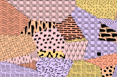 Soyut siyah konturlar, el vektör desen çizdi. Geometrik tarzı Retro soyut desen. Soyut çok renkli geometrik desen.