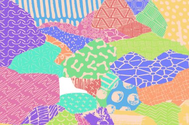 Soyut siyah konturlar, el vektör desen çizdi. Geometrik tarzı Retro soyut desen. Soyut çok renkli geometrik desen.