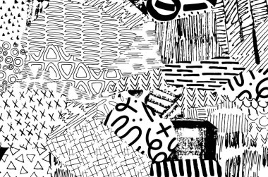 Soyut siyah konturlar, el vektör desen çizdi. Geometrik tarzı Retro soyut desen. Soyut çok renkli geometrik desen.