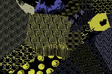 Soyut siyah konturlar, el vektör desen çizdi. Geometrik tarzı Retro soyut desen. Soyut çok renkli geometrik desen.