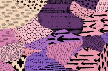 Soyut siyah konturlar, el vektör desen çizdi. Geometrik tarzı Retro soyut desen. Soyut çok renkli geometrik desen.