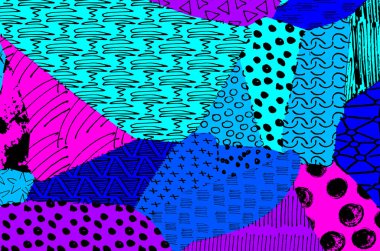 Soyut siyah konturlar, el vektör desen çizdi. Geometrik tarzı Retro soyut desen. Soyut çok renkli geometrik desen.