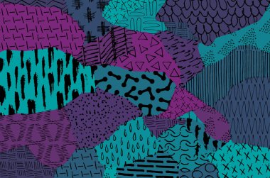 Soyut siyah konturlar, el vektör desen çizdi. Geometrik tarzı Retro soyut desen. Soyut çok renkli geometrik desen.