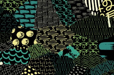 Soyut siyah konturlar, el vektör desen çizdi. Geometrik tarzı Retro soyut desen. Soyut çok renkli geometrik desen.