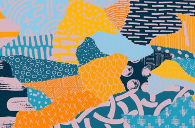 Soyut siyah konturlar, el vektör desen çizdi. Geometrik tarzı Retro soyut desen. Soyut çok renkli geometrik desen.