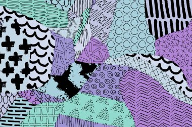 Soyut siyah konturlar, el vektör desen çizdi. Geometrik tarzı Retro soyut desen. Soyut çok renkli geometrik desen.