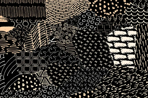 Pinceladas Negras Abstractas Patrón Vectorial Dibujado Mano Patrón Retro Abstracto — Vector de stock