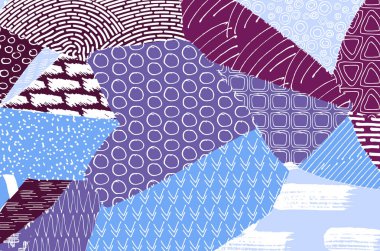 Soyut siyah konturlar, el vektör desen çizdi. Geometrik tarzı Retro soyut desen. Soyut çok renkli geometrik desen.