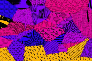 Soyut siyah konturlar, el vektör desen çizdi. Geometrik tarzı Retro soyut desen. Soyut çok renkli geometrik desen.