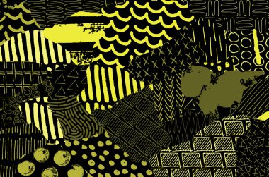 Soyut siyah konturlar, el vektör desen çizdi. Geometrik tarzı Retro soyut desen. Soyut çok renkli geometrik desen.