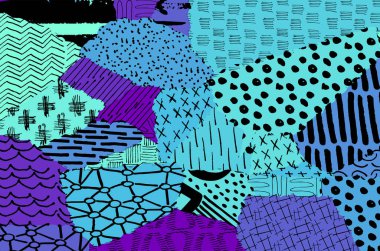 Soyut siyah konturlar, el vektör desen çizdi. Geometrik tarzı Retro soyut desen. Soyut çok renkli geometrik desen.