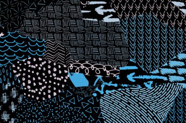 Soyut siyah konturlar, el vektör desen çizdi. Geometrik tarzı Retro soyut desen. Soyut çok renkli geometrik desen.