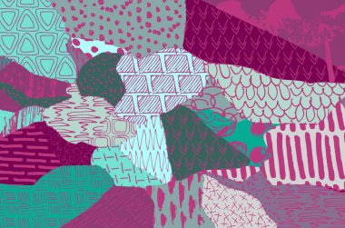 Soyut siyah konturlar, el vektör desen çizdi. Geometrik tarzı Retro soyut desen. Soyut çok renkli geometrik desen.