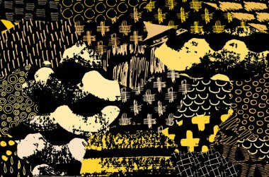 Soyut siyah konturlar, el vektör desen çizdi. Geometrik tarzı Retro soyut desen. Soyut çok renkli geometrik desen.