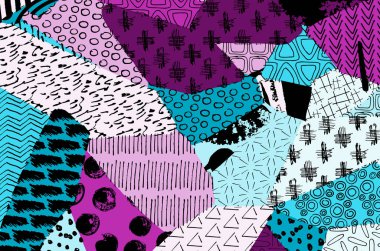 Soyut siyah konturlar, el vektör desen çizdi. Geometrik tarzı Retro soyut desen. Soyut çok renkli geometrik desen.