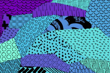 Soyut siyah konturlar, el vektör desen çizdi. Geometrik tarzı Retro soyut desen. Soyut çok renkli geometrik desen.