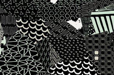 Soyut siyah konturlar, el vektör desen çizdi. Geometrik tarzı Retro soyut desen. Soyut çok renkli geometrik desen.