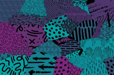 Soyut siyah konturlar, el vektör desen çizdi. Geometrik tarzı Retro soyut desen. Soyut çok renkli geometrik desen.