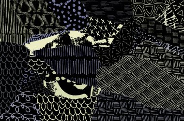 Soyut siyah konturlar, el vektör desen çizdi. Geometrik tarzı Retro soyut desen. Soyut çok renkli geometrik desen.