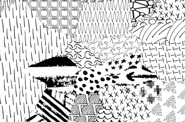 Soyut siyah konturlar, el vektör desen çizdi. Geometrik tarzı Retro soyut desen. Soyut çok renkli geometrik desen.