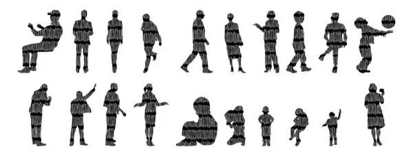 Silhouettes Vectorielles Silhouettes Esquissées Personnes Dessin Contour Silhouette Personnes Icône — Image vectorielle