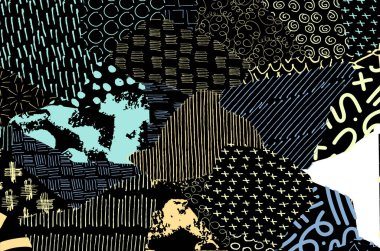 Soyut siyah konturlar, el vektör desen çizdi. Geometrik tarzı Retro soyut desen. Soyut çok renkli geometrik desen.