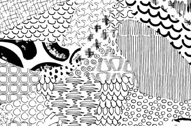 Soyut siyah konturlar, el vektör desen çizdi. Geometrik tarzı Retro soyut desen. Soyut çok renkli geometrik desen.