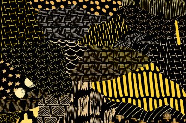 Soyut siyah konturlar, el vektör desen çizdi. Geometrik tarzı Retro soyut desen. Soyut çok renkli geometrik desen.