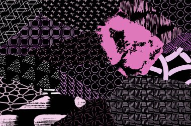 Soyut siyah konturlar, el vektör desen çizdi. Geometrik tarzı Retro soyut desen. Soyut çok renkli geometrik desen.