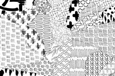 Soyut siyah konturlar, el vektör desen çizdi. Geometrik tarzı Retro soyut desen. Soyut çok renkli geometrik desen.