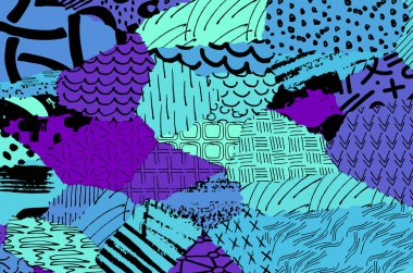 Soyut siyah konturlar, el vektör desen çizdi. Geometrik tarzı Retro soyut desen. Soyut çok renkli geometrik desen.