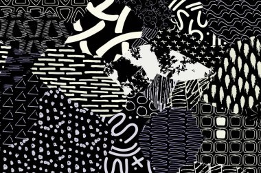 Soyut siyah konturlar, el vektör desen çizdi. Geometrik tarzı Retro soyut desen. Soyut çok renkli geometrik desen.