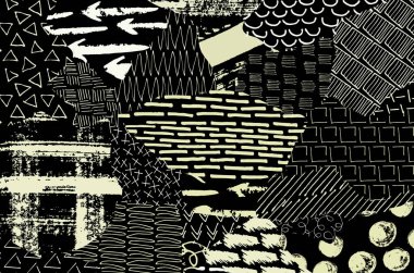 Soyut siyah konturlar, el vektör desen çizdi. Geometrik tarzı Retro soyut desen. Soyut çok renkli geometrik desen.