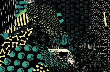 Soyut siyah konturlar, el vektör desen çizdi. Geometrik tarzı Retro soyut desen. Soyut çok renkli geometrik desen.