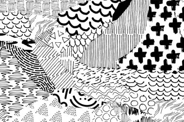 Soyut siyah konturlar, el vektör desen çizdi. Geometrik tarzı Retro soyut desen. Soyut çok renkli geometrik desen.