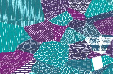 Soyut siyah konturlar, el vektör desen çizdi. Geometrik tarzı Retro soyut desen. Soyut çok renkli geometrik desen.