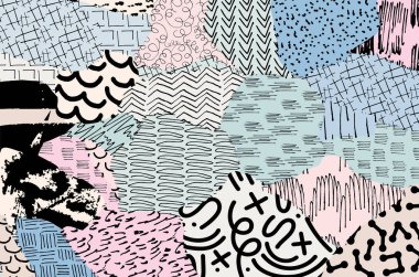 Soyut siyah konturlar, el vektör desen çizdi. Geometrik tarzı Retro soyut desen. Soyut çok renkli geometrik desen.