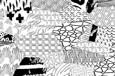 Soyut siyah konturlar, el vektör desen çizdi. Geometrik tarzı Retro soyut desen. Soyut çok renkli geometrik desen.