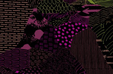 Soyut siyah konturlar, el vektör desen çizdi. Geometrik tarzı Retro soyut desen. Soyut çok renkli geometrik desen.