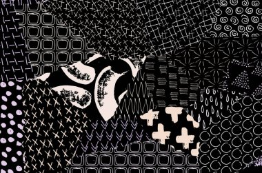 Soyut siyah konturlar, el vektör desen çizdi. Geometrik tarzı Retro soyut desen. Soyut çok renkli geometrik desen.