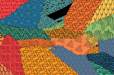 Soyut siyah konturlar, el vektör desen çizdi. Geometrik tarzı Retro soyut desen. Soyut çok renkli geometrik desen.