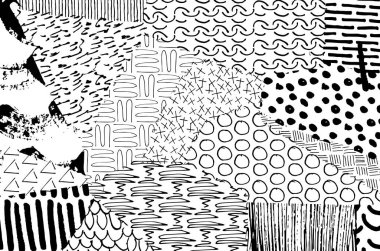 Soyut siyah konturlar, el vektör desen çizdi. Geometrik tarzı Retro soyut desen. Soyut çok renkli geometrik desen.