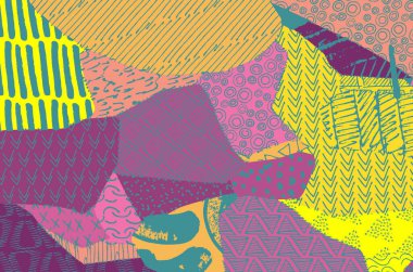 Soyut siyah konturlar, el vektör desen çizdi. Geometrik tarzı Retro soyut desen. Soyut çok renkli geometrik desen.