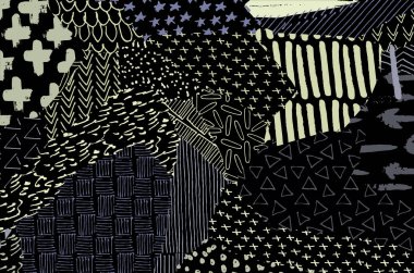 Soyut siyah konturlar, el vektör desen çizdi. Geometrik tarzı Retro soyut desen. Soyut çok renkli geometrik desen.
