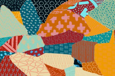 Soyut siyah konturlar, el vektör desen çizdi. Geometrik tarzı Retro soyut desen. Soyut çok renkli geometrik desen.